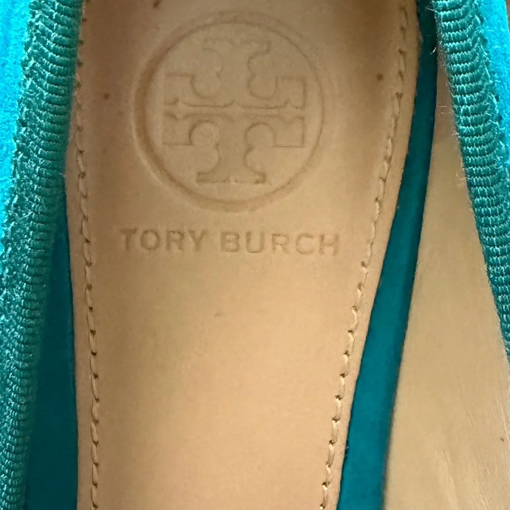 Tory Burch Turquoise Suede Ballet Wedge 7 EUC